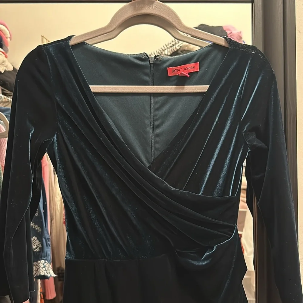 Betsey Johnson Dark Teal Velvet Midi Dress - Picture 5 of 6